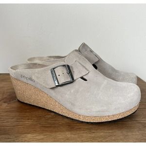 Womens Papillio by Birkenstock Fanny Wedge Mules Taupe Great Condition Size 40